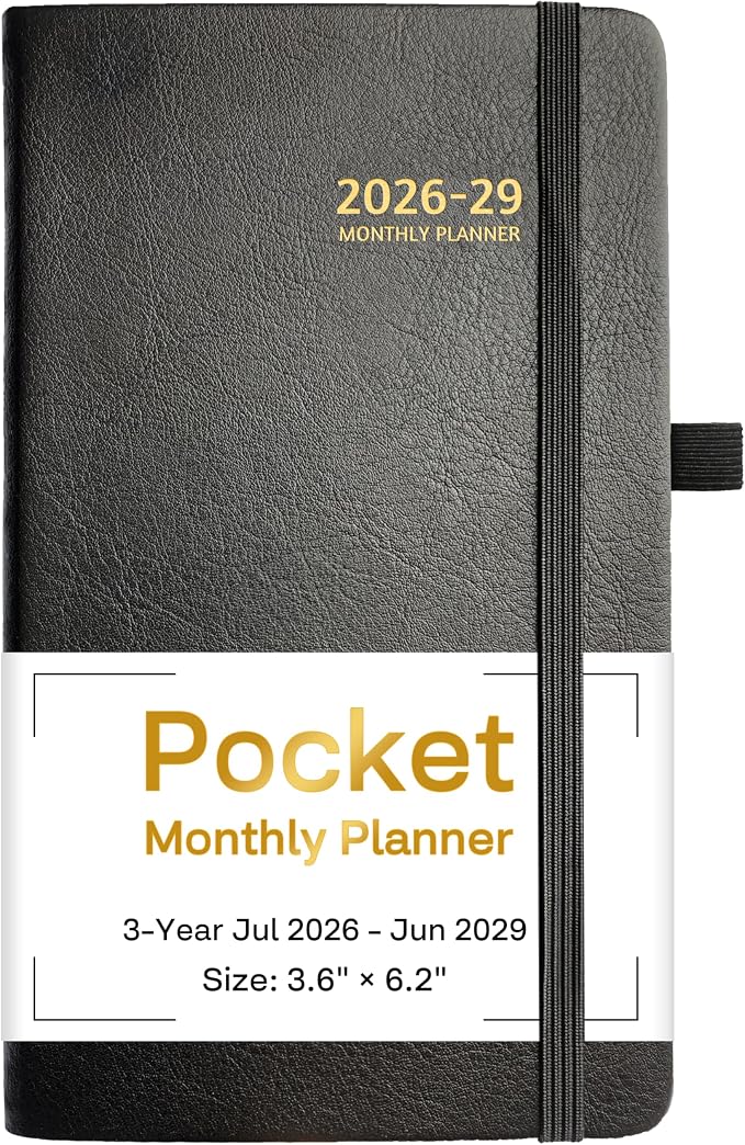 2026-2029 Pocket Monthly Planner, 3 Year Calendar 2026-2029, 6.2’’ x 3.6’’ x 0.67’’, Small Calendar 2026, 36 Months from Jul 2026 - Jun 2029, Hardcover, Back Pocket, Thick Paper, Lightweight to carry