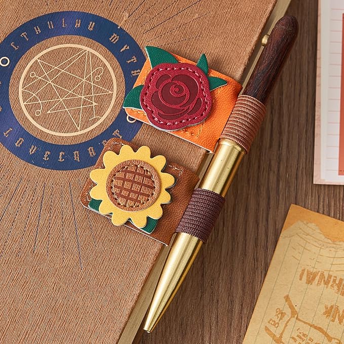 2PCS Magnetic Leather Bookmark, Rose & Sunflower Bookmarks for Women, Cute Magnetic Bookmark Clips, Book Accessories, Unique Gifts for Women