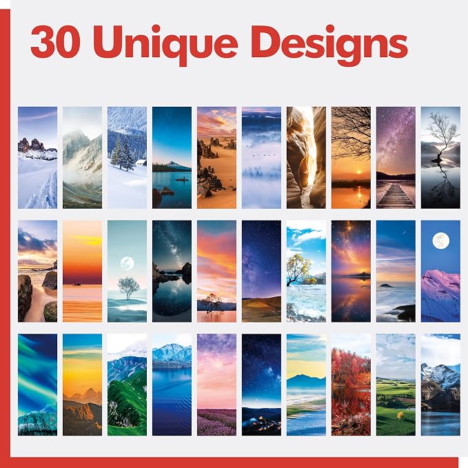 120 PCS Landscape Bookmarks, 30 Designs Double Sided Printing Paper Bookmarks Scenery Book Markers with PET Film for Primary Middle High Reading Students, Book Lovers (2.4” x 6.1”)