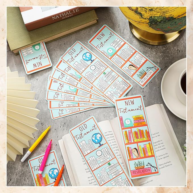 100 Pcs Books of the Bible Bookmarks Bible Book Tracker Old and New Testament Reading Page Markers Christian Scripture Study Supplies for Women Men