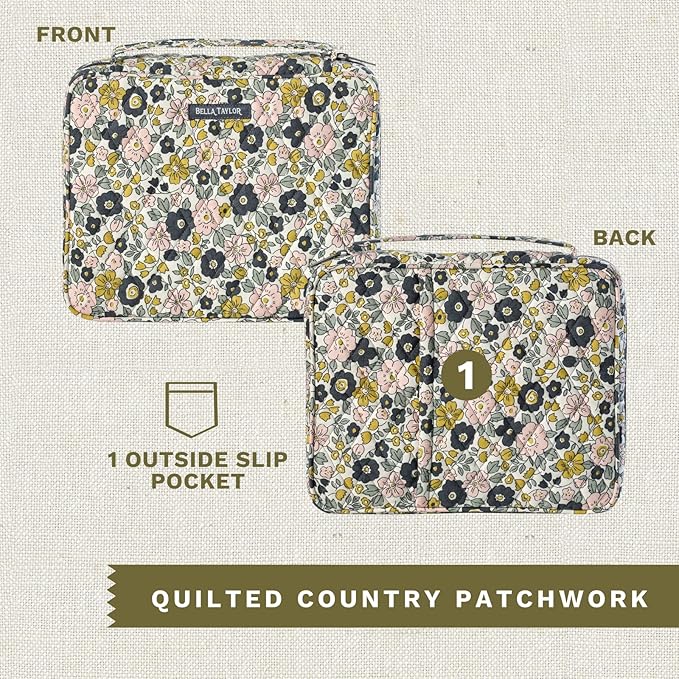 Bella Taylor Quilted Bible Cover for Women - Large Study Bible Case - Delicate Floral Charcoal