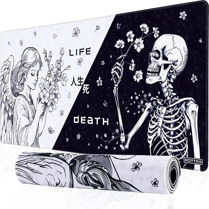 XXL Large Gaming Mouse Pad for Desk - Desk Mat for Keyboard and Mouse - PC Mouse Pad - Non-Slip Water Resist Rubber Base, Stitched Edges - 35.4x15.7 in - 90x40 cm (Life&Death, XX-Large)