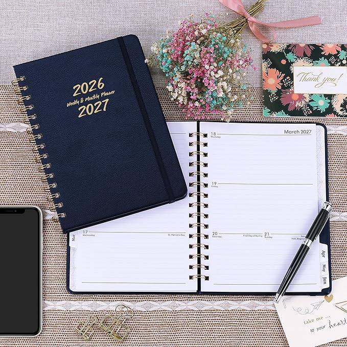 2026-2027 Planner - Weekly & Monthly Planner 2026-2027 with Twin-Wire Binding, July 2026 - June 2027, 6.3" x 8.4", Hardcover with Monthly Tabs, Back Pocket, Thick Paper - Blue