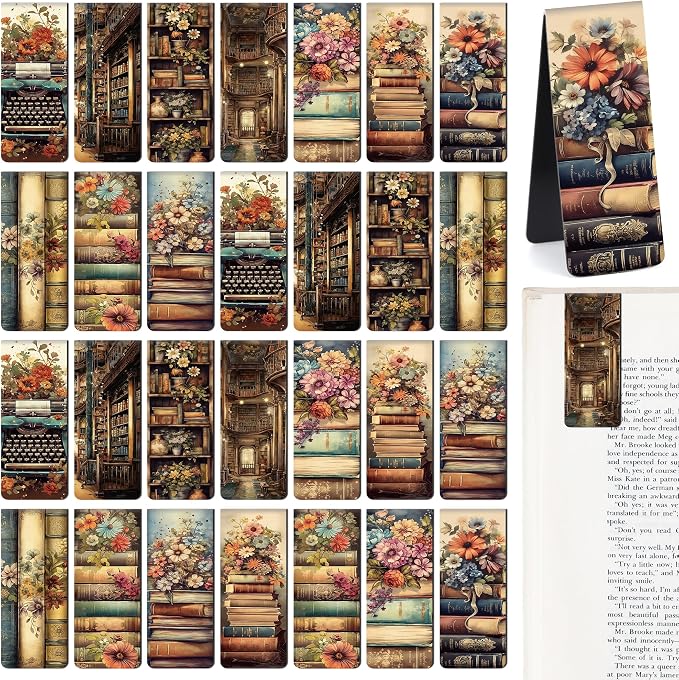 Vintage Magnetic Bookmarks Gifts - 30 PCs Retro Floral Books Aesthetic Bulk Book Marks for Reading Lovers Aesthetic Page Markers for Women Kids Girls Teachers Students School Accessories
