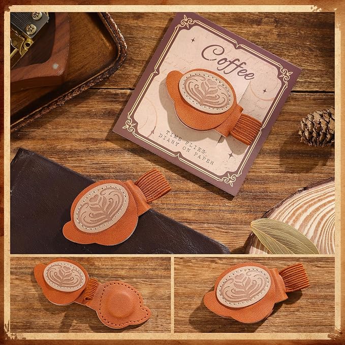 2PCS Vintage Magnetic Leather Bookmark, Leather Magnetic Bookmarks for Women,Unique Book Marks Gifts for Book Lovers， Magnetic PU Bookmarks Clip Book Accessories for Adults & Kids，Roses & Coffee