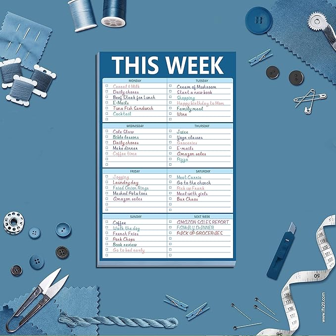 90 Sheets Weekly Planner, Magnetic Checklist Notepad with to Do Lists for Office or School, Dark Blue