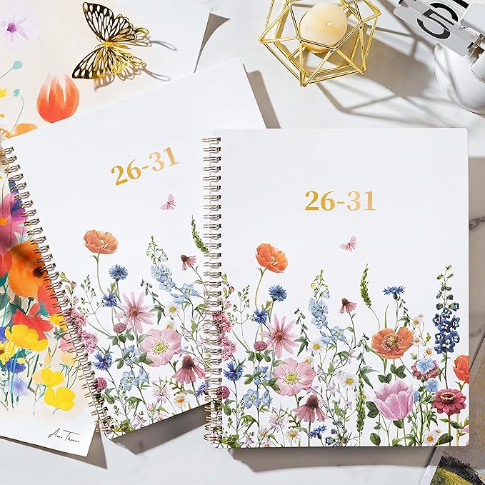 Monthly Planner 2026-2031 - 5 Year Planner/Calendar, 2026-2031 Monthly Calendar Planners Spiral Bound, Jul. 2026 - Jun. 2031, 9" x 11", Twin-Wire Binding + Tabs + Pocket - Flowers