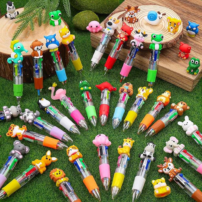 30Pcs Animals Mini Multicolor Pen in One 4-in-1 Cute Pens Bulk, Ballpoint Pens for Birthdays Parties, Fun Pens Gifts Assorted Ink Kawaii Pen