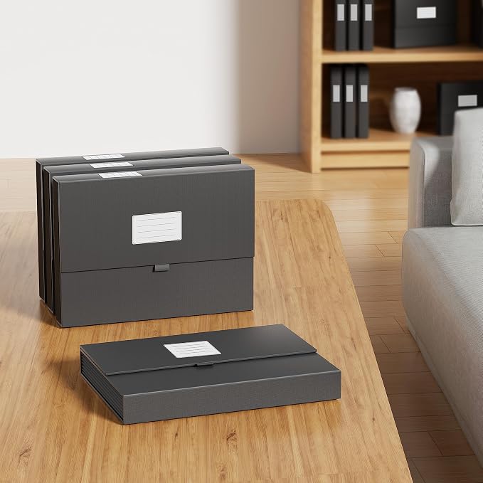 JiaWei Expanding File Folder with Pockets, Black Accordian Filing Folder with 7 Pockets Magnetic Closure A4 Letter Size Documents Folder Organizer with Labels.