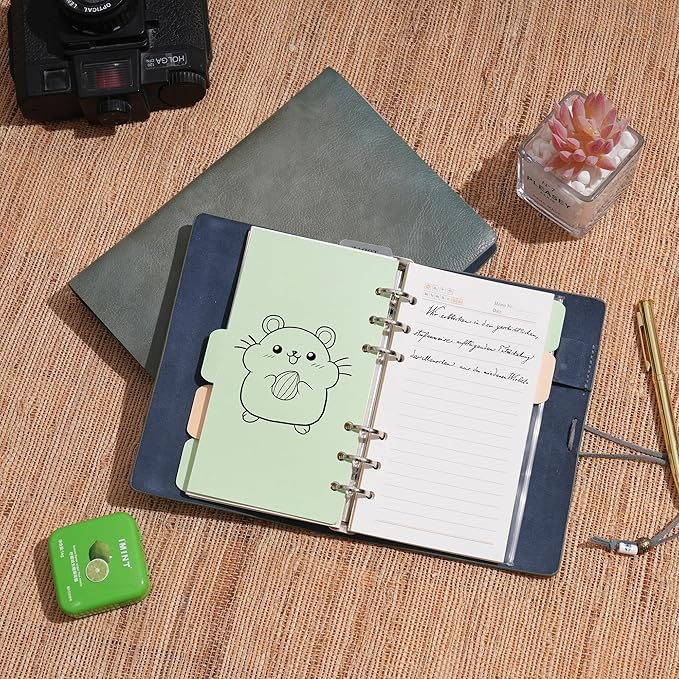 WONDERPOOL Leather Journal Lined Paper Notebook & Pen - Refillable 6 Ring Binder Writing Spiral Diary with Ruled Notepads Vintage Cover for Office Travel Work and Plan Agenda (a-Green, A6)