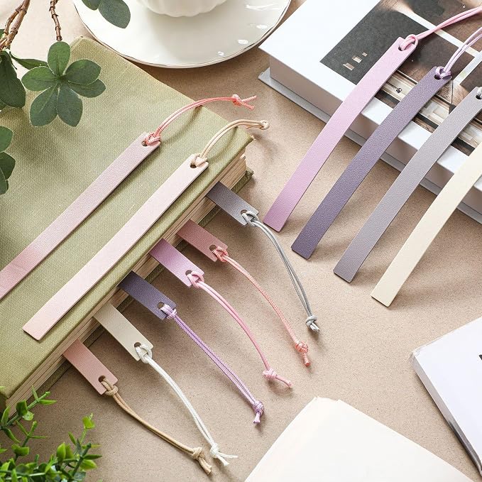 Kosiz 12 Pcs Leather Bookmarks Colorful Engravable Blank Leather Bookmarks Back to School Gifts for Men Women Teachers Students Book Lovers Reading Supplies(Purple)
