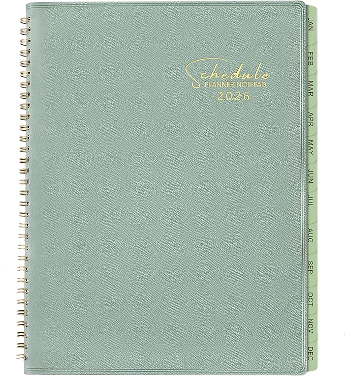 2026 Planner - Business Planner 2026, 3-Tier Schedule Planner Notepad, JAN 2026 - DEC 2026, 2026 Appointment Book, Daily Planners, 8.74" x 11.38", 60 Minutes Intervals + Monthly Tabs + Leather Cover + Pocket - Pea Green