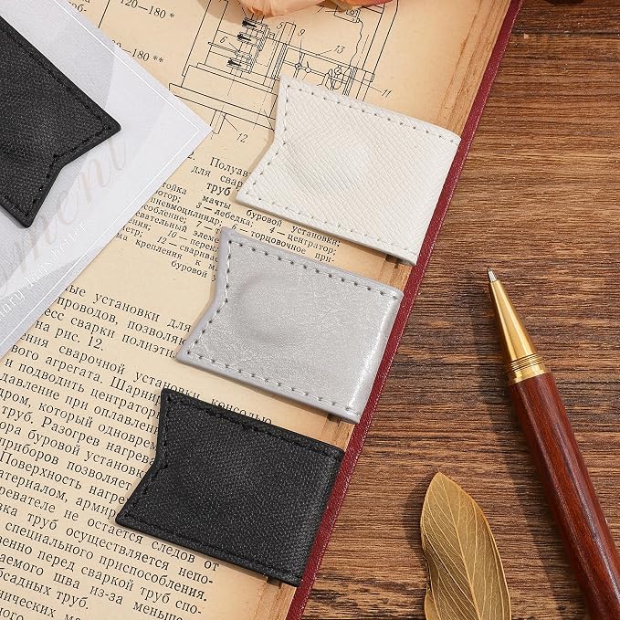 3PCS Magnetic Leather Bookmarks，Book Marks for Books, Strong Magnet Reading Accessories for Men & Women，Long-Lasting and Durable Gift Suitable for Book Lovers & Students (Black, Silver, White)