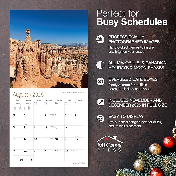 MICASA PRESS Wonders of the Earth 2026 Wall Calendar 12 Month | 12" x 24" Open | Thick & Sturdy Paper | Holiday Gift | Nature Calendar 2026