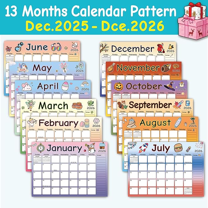 2026 Magnetic Fridge Calendar, Cute Kids Calendars to Dec 2026 Refrigerator Magnet, Monthly Kitchen Magnetic Calendars for Refrigerator, Gifts for Easter Checkered Daily Planning (11.7"x8.3")