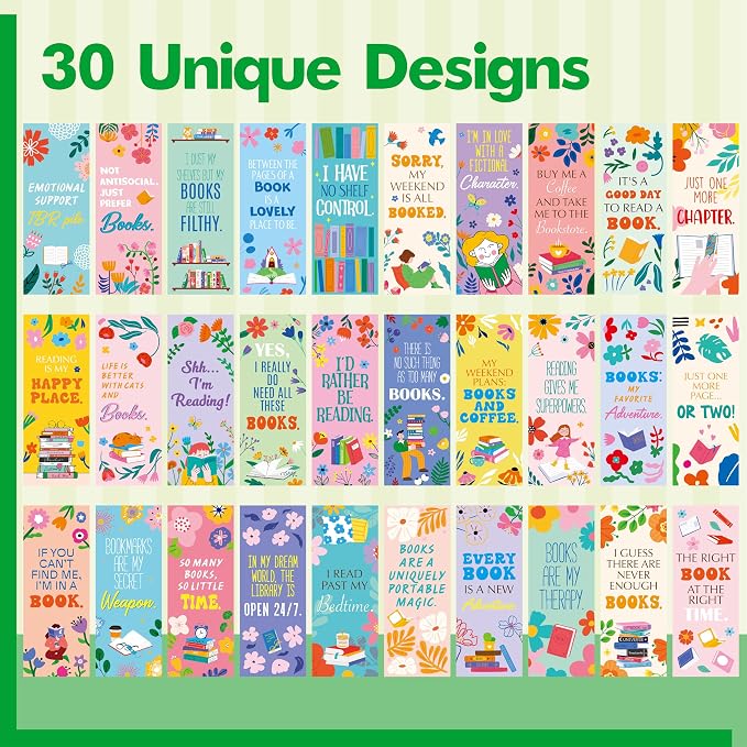 120 PCS Book Lover Bookmarks, 30 Unique Designs Double-Sided Read Accessories Page Markers Reading Bookmarks for Women, Men, Kids, Adults, Students, Book Lovers All Ages