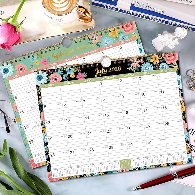 Calendar 2026-2027 - Wall Calendar 2026-2027 with 18 Months, Jul. 2026 - Dec. 2027, 14.6" x 11.5", Twin-Wire Binding + Hanging Hook + Large Blocks + Julian Dates, Perfect Wall Calendar for Organizing