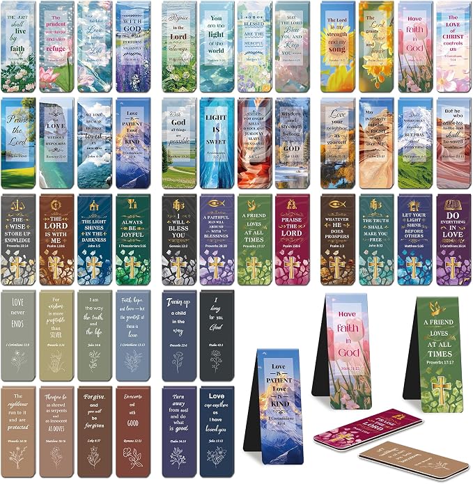 48Pack Magnetic Bookmarks Bible Bookmark Christian Bookmarks Bulk Book Marks for Reading Women Men Adults Kids Book Lovers Gifts, Cute Personalized Religious Magnet Bookmark Clips (Multi-Style)