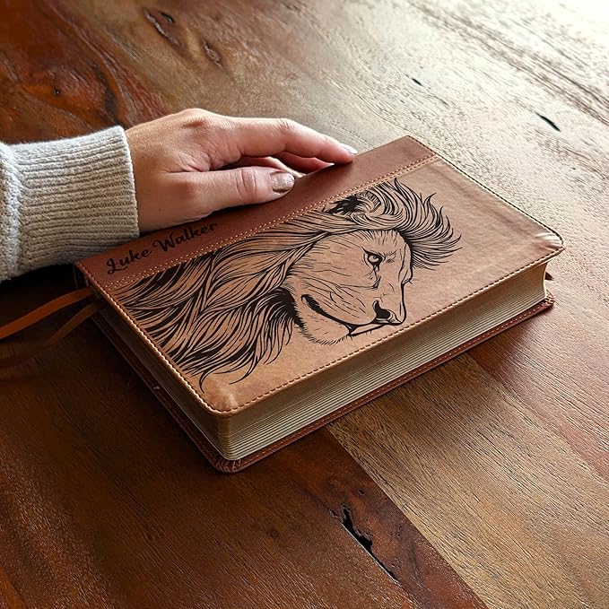 Farm and Posh Personalized NIV Personal Bible with Crown of Thorns | Large Print (Brown Lion Side Profile)