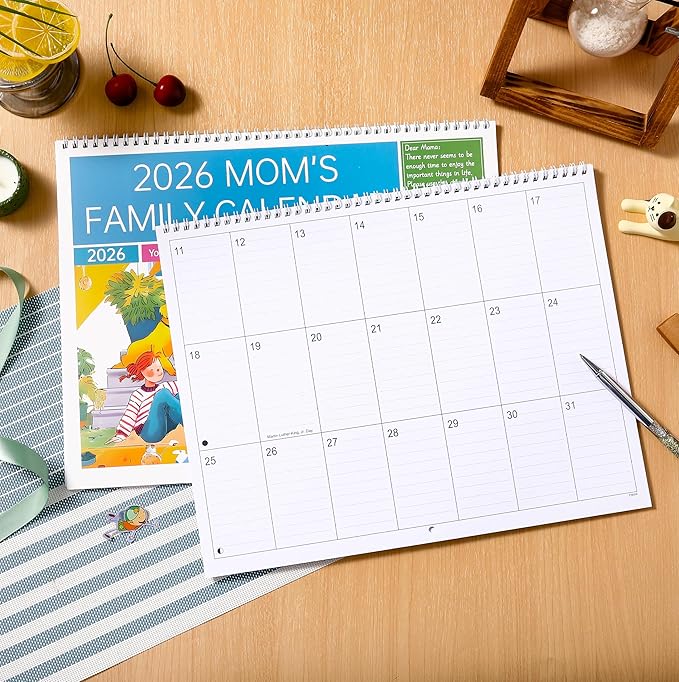 2026 Moms Calendar - Mom's Family Organizer & Calendar 2026, 14.6''x 23'', Jan 2026 to Dec 2026 Hanging Wall Calendar, Larger Grid, Back Pocket, Stickers