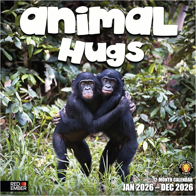 RED EMBER Animal Hugs 2026 Wall Calendar 12 Month | 12” x 24” Open | Thick & Sturdy Paper | Giftable | Cute Funny Kids Calendar 2026