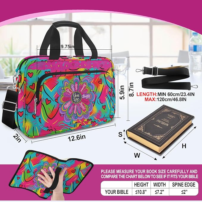 Large Bible Cover for Women,Bible Carrying Case,Bible Bag for Girl Kid,Bible Holder Organizer,With God Says You Are,Bible Study Supplie Kit With Highlighters,Tabs,Pens,Christian Gifts - Tie Dye Hearts