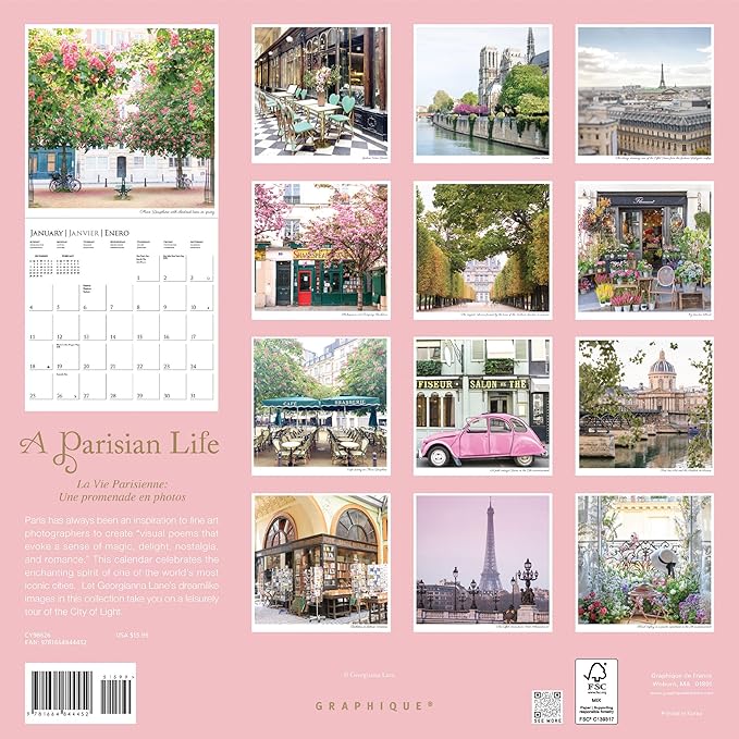 Graphique 2026 A Parisian Life Wall Calendar | 12” x 12” | Thick Paper | Home & Office Organizer | Large Monthly Grid | 3 Languages & Marked Holidays | 4 Month Preview Page for 2027