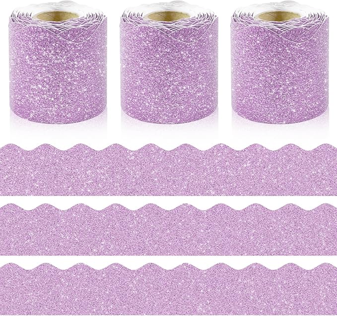 3 Rolls 98.4 Ft Valentines Day Glitter Bulletin Board Borders Set - Light Pink Bulletin Board Decorations for Classroom, Office，School & Home DIY - Perfect for Teachers, Posters & Birthday Party Decor