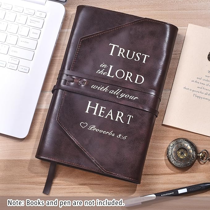 LParkin Luxurious PU Leather Bible Cover for Men and Women - Versatile Bible Case with Adjustable Strap, Ideal Christian Gifts, Trust in the Lord with All Your Heart - Medium