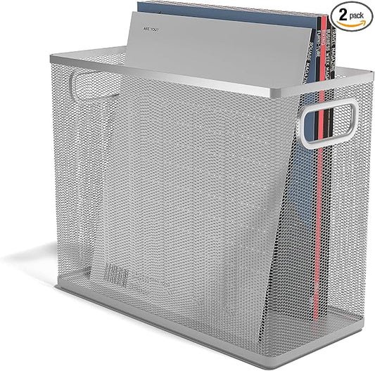 TRU RED Wire Mesh File Organizer, Silver, 2‑Pack – Vertical Desktop Sorter for Files, Folders & Mail
