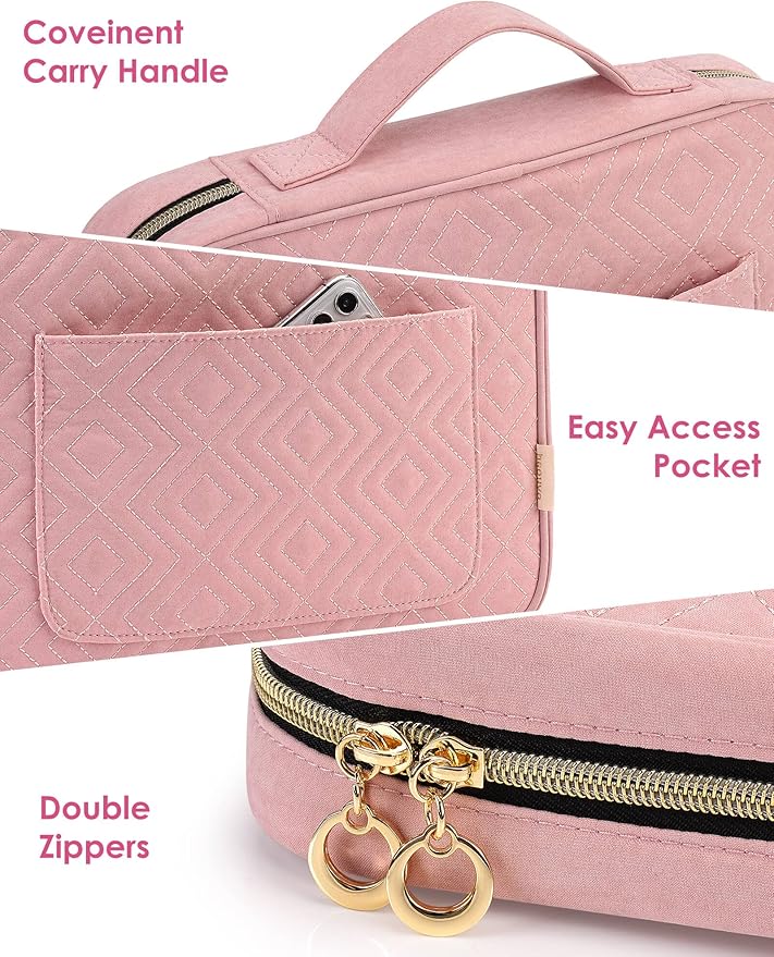 heouvo Bible Cover Case for Women, Bible Study Supplies, Bible Journaling Kit, 6 No Bleed Bible Highlighters and Pens, 75 Bible Tabs, Large Size Zippered Bible Bags (Pink)