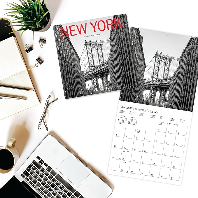 Graphique 2026 New York Wall Calendar | 12” x 12” | Thick Paper | Home & Office Organizer | Large Monthly Grid | 3 Languages & Marked Holidays | 4 Month Preview Page for 2027