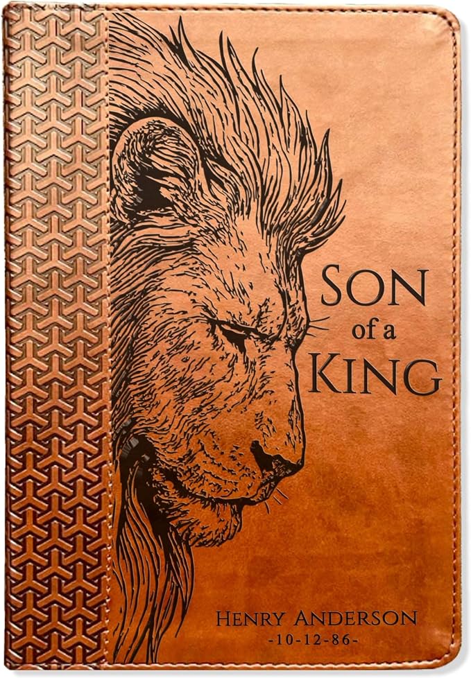 Personalized KJV Study Bible, Son of a King Lion Design, Custom Engraved Name, Christian Gift, Baptism Gift, Bible Gift for Him