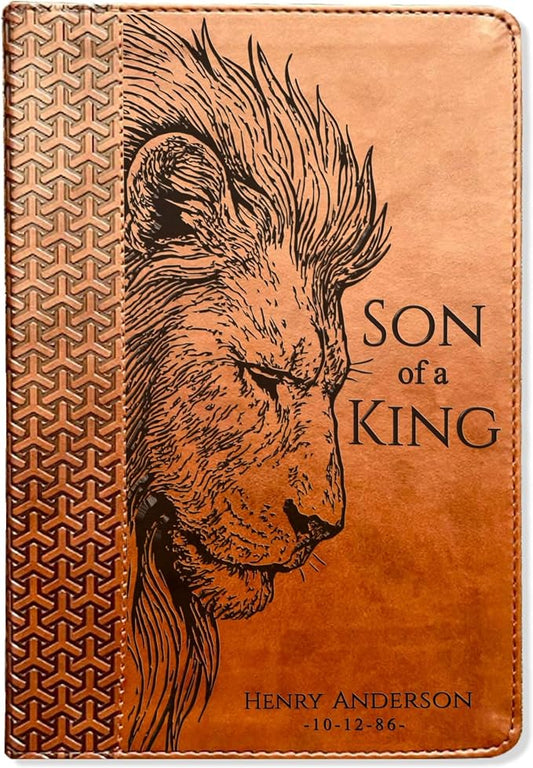 Personalized KJV Study Bible, Son of a King Lion Design, Custom Engraved Name, Christian Gift, Baptism Gift, Bible Gift for Him