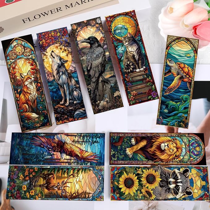 Stained Glass Animal Transparent Bookmark - Wxiben 10 Pcs Fantasy Animals Transparent PVC Bookmark Cat Turtle Book Mark Page Clips Gifts for Women Men Book Lovers Bookish Readers Accessories