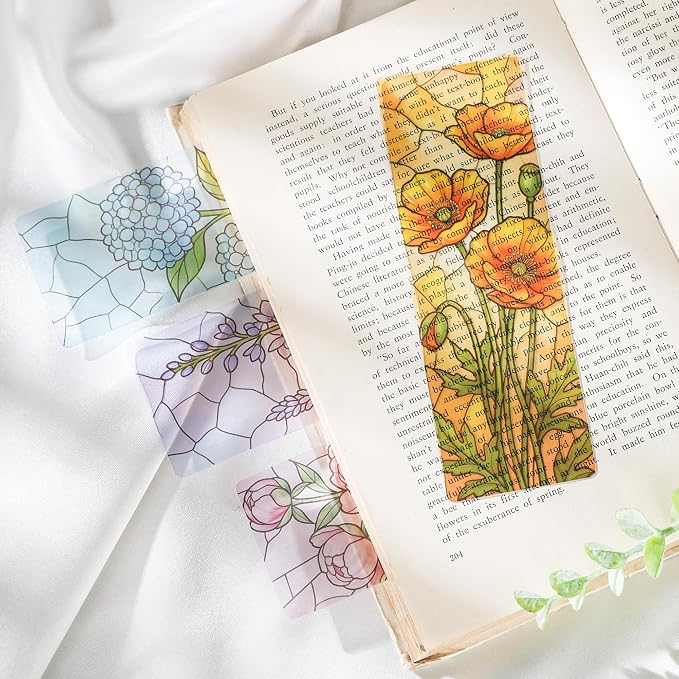 Pretty Flower Bookmark Gifts - 10 Pcs Aesthetic Floral Stained Glass Bookmarks for Women Students Book Lovers Page Clips Bookish Birthday Graduation Gift School Office Reading Accessories