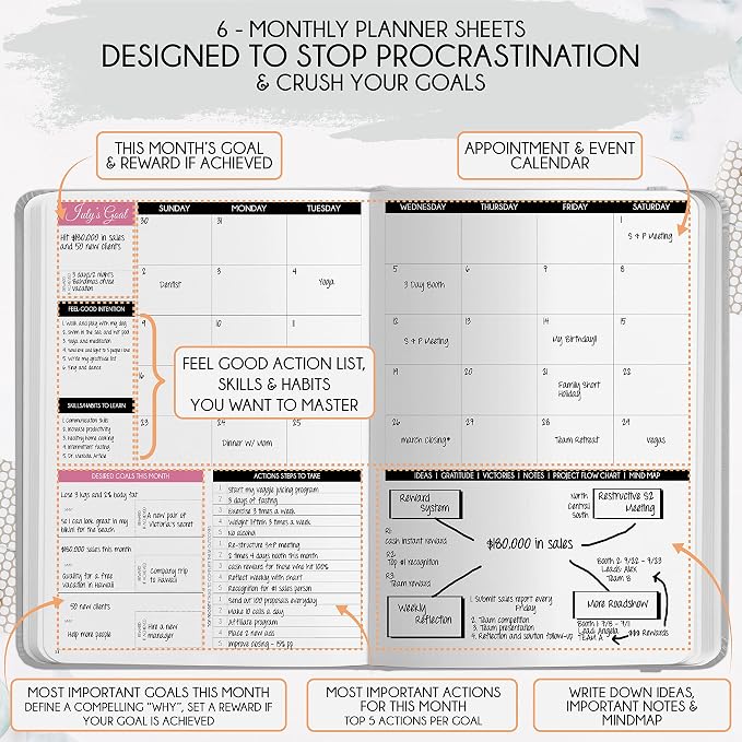 ADHD - A Self Care Personal Gratitude Journal to Increase Productivity and Success in Life & Work, Weekly & Monthly Undated Planner for Women and Men, Vision Board & Organizer + Stickers