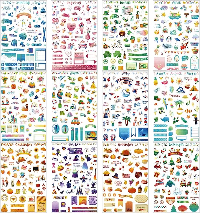 24 Sheets Daily Planners Holiday Seasonal Planner Stickers Birthday Monthly Celebrations Monthly Sticker Book Planner Accessories for Calendar Planning Scrapbooking General Events