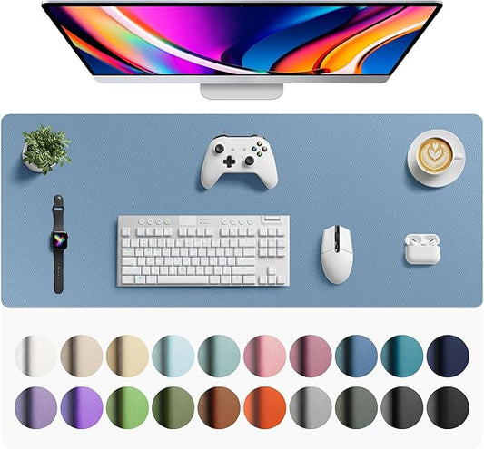 Aothia Faux Leather Desk Mat - Large Mouse Pad, Non-Slip PU Leather Blotter, Waterproof Writing Surface for Office and Home (Denim Blue, 42" x 17")
