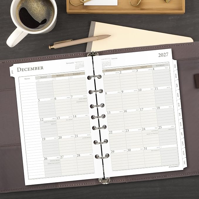 AT-A-GLANCE 2027 Planner Refill Daily, 5.5" x 8.5", Desk Size 4, Two Page Per Day Refill, 7-Ring Loose-Leaf (481-225-27)