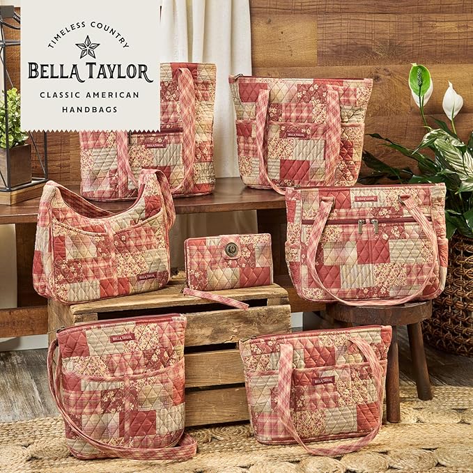 Bella Taylor Small Bible Cover for Women - Quilted Cotton Bible Case for 6 x 9 inch Books - Burgundy Patch