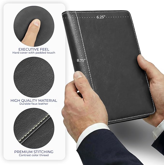 Samsill Contrast Stitch Faux-Leather Portfolio, Mini Size Business Interview Professional Padfolio, Includes 5 x 8 Inch Writing Pad, Black