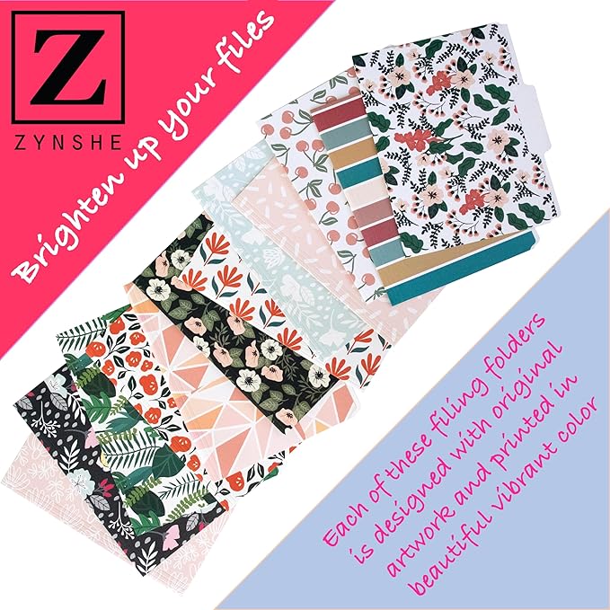 Cute File Folders, Set of 24 3-Tab Letter Size Decorative File Folders Boho Colored Manilla 8.5 x 11 Filing – Pretty Designer Home Office School Supplies (Enchantment)