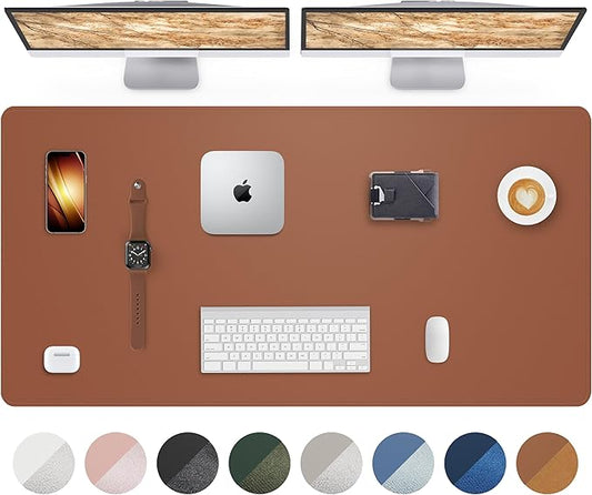 AFIING Large Desk Mat 55" x 24" - PU Leather Desk Pad Protector, Waterproof Non-Slip Extended Mouse Pad for Office Desk, Keyboard, Laptop and Home Workspace (Brown)