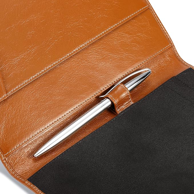 Leather Junior Padfolio for Men & Women with Pen Loop, Italian Calfskin, Business Portfolio Notebook Folder (Antiqued Brown)