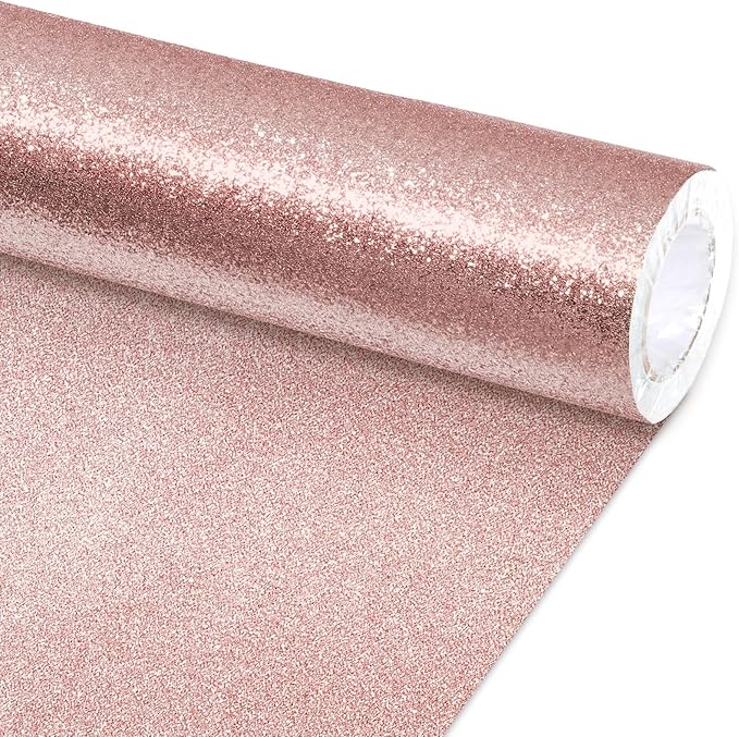 Glitter Bulletin Board Paper Roll Sparkle Wrapping Paper Bulletin Board Decor Glitter Poster Gift Wrapping DIY Art Crafts Wallpaper Background for Home Office Classroom Decoration 17"x20ft, Rose Gold