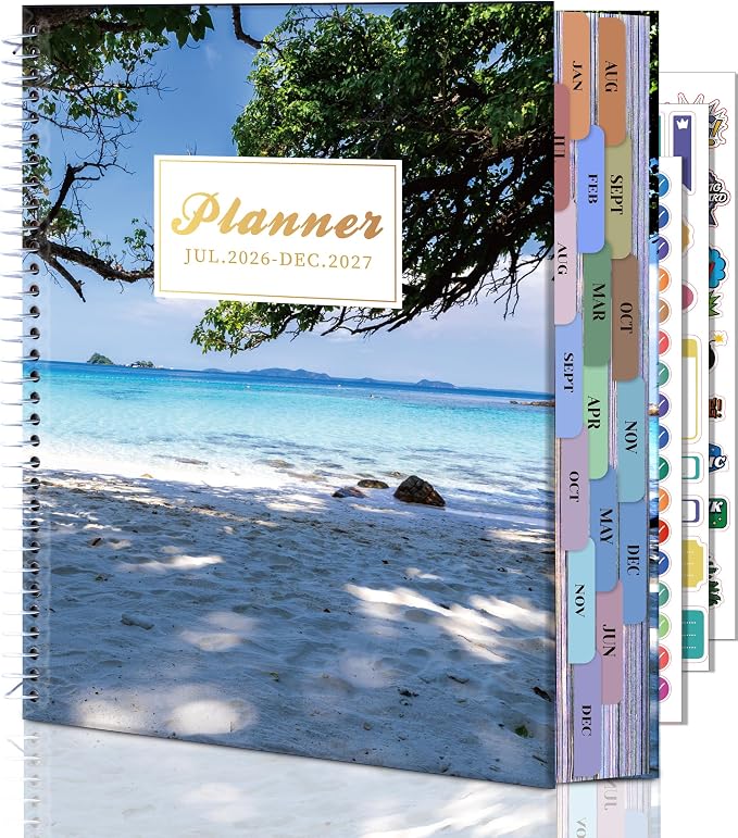 CAGIE Planner 2026-2027 Weekly and Monthly,18 Month (Jul. 26-Dec. 27) Planners Calendar with Hourly Timeslot, 10"x11.5", Large Hardcover Spiral Daily Planner with Tab for Work, Home,Teacher, Sea
