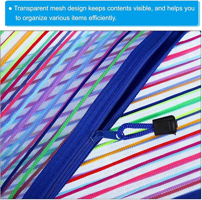 PATIKIL Mesh Zipper Pouch, 12 Pack Nylon A5 Size Pen Pencil Case Document Toiletry Cosmetic Makeup Zipper Travel Pouch Organizer for Office, Blue