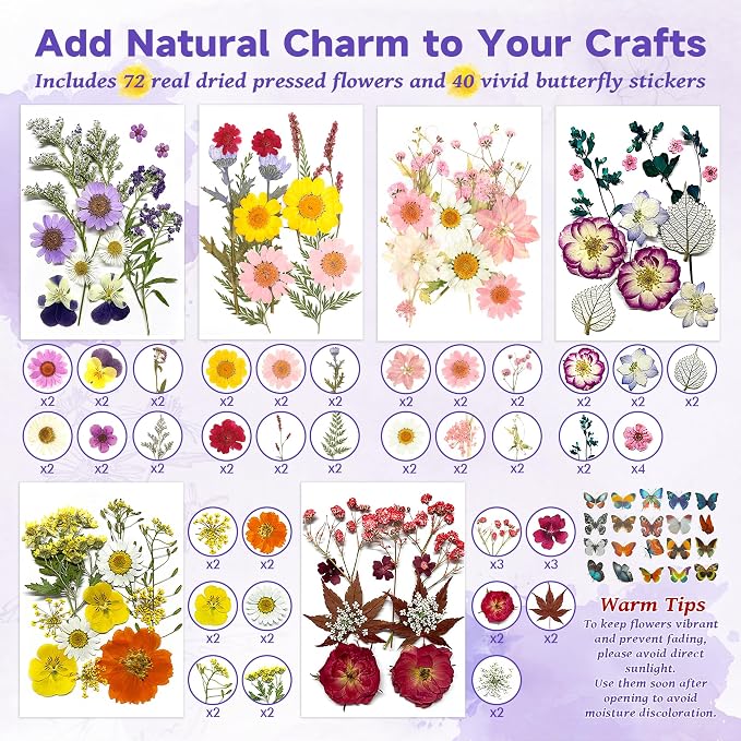 DIY Bookmark Making Kit – 187 PCS Dried Flower Bookmark Kit with Blank Bookmarks, Pressed Flowers, Butterfly Stickers, Tassels, Sleeves – Bookmark Craft for Painting, Handmade Gifts, DIY Bookmarks