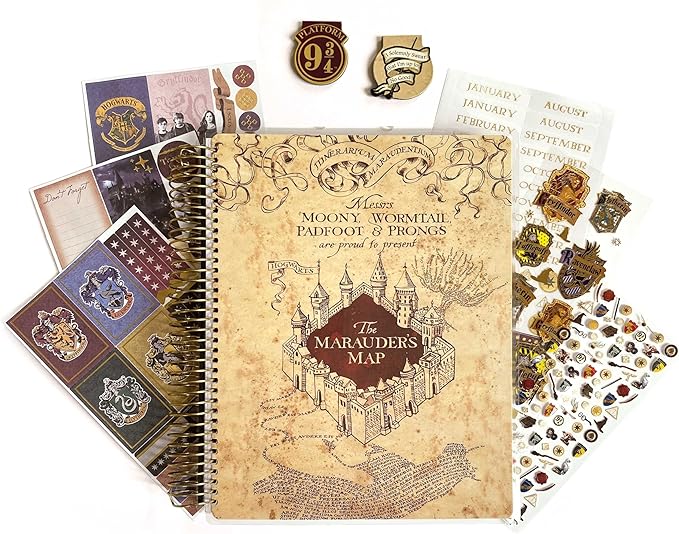 Paper House Productions Harry Potter Marauder's Map 12 Month Undated 9.5" Planner Set with Month and Event Flag Stickers and More!